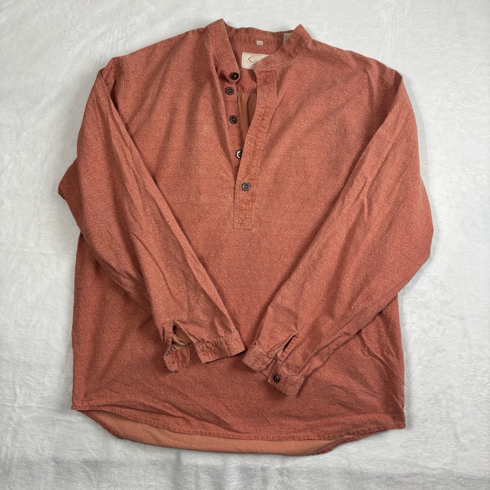 VTG Scully Orange Long Sleeve Henley 1/4‎ Button Shirt Men's Large